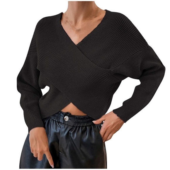 Zara - Black Chunky Knit Twisted Front Lightweight Long Sleeve Sweater Size Sm - Picture 1 of 11